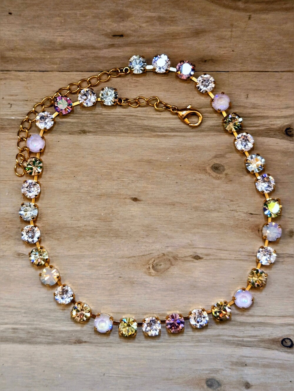 Sweetly Soft Pink AB Swarovski Necklace In 18K Gold Plated - Picture 10 of 10